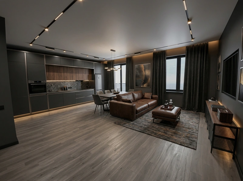 Дизайн гостиной в стиле Блэктэк — фото интерьера от нейросети RoomGPT