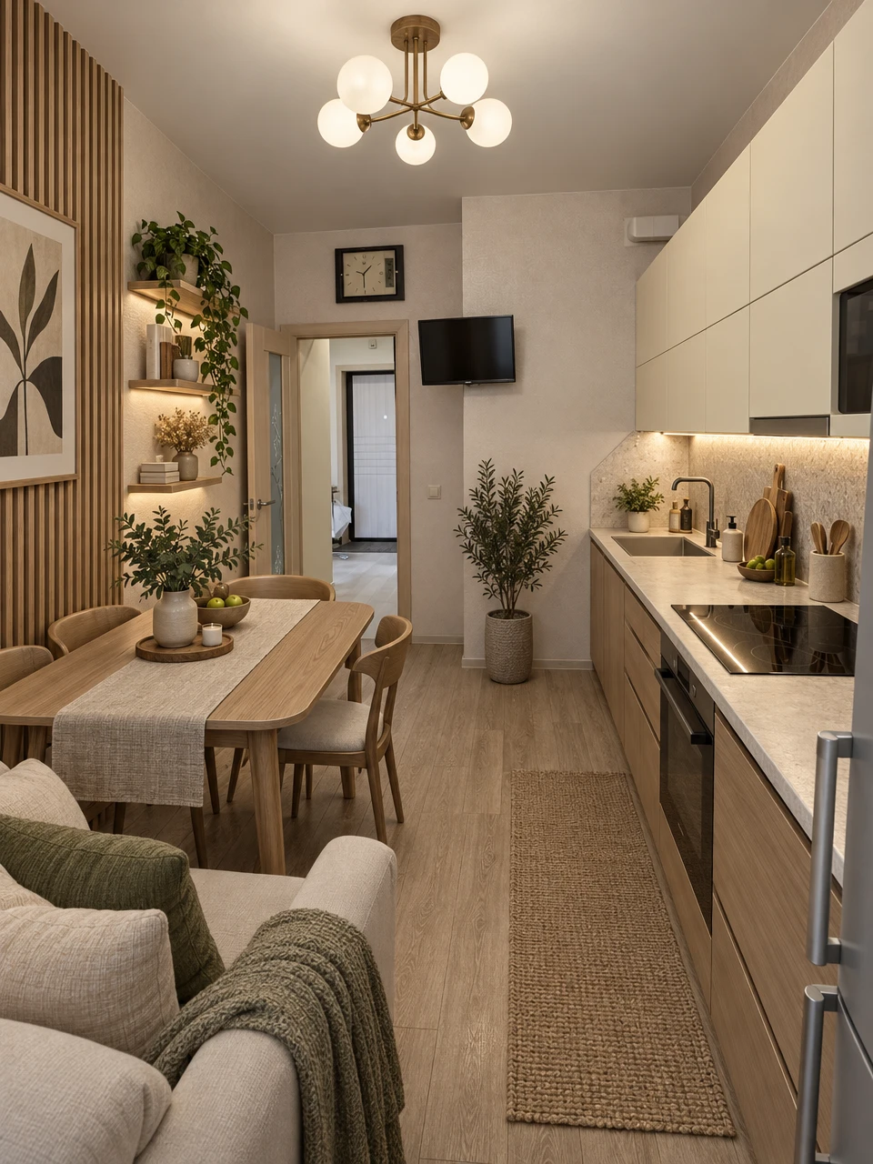 Дизайн интерьера в стиле Japandi — Кухня от нейросети RoomGPT