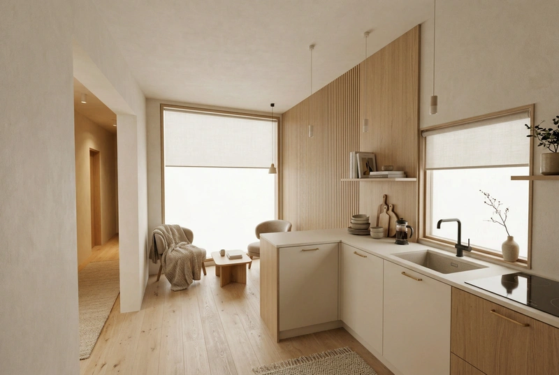 Дизайн кухни в стиле Хюгге — фото интерьера от нейросети RoomGPT