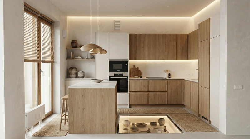 Дизайн кухни в стиле Japandi — фото интерьера от нейросети RoomGPT