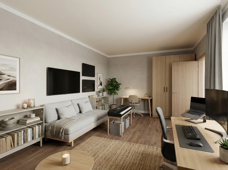 Дизайн гостиной в стиле Хюгге — фото интерьера от нейросети RoomGPT