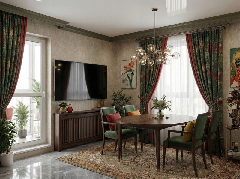 Дизайн интерьера в стиле Эклектика — Гостиная от нейросети RoomGPT