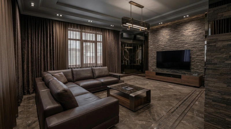 Дизайн гостиной в стиле Блэктэк — фото интерьера от нейросети RoomGPT