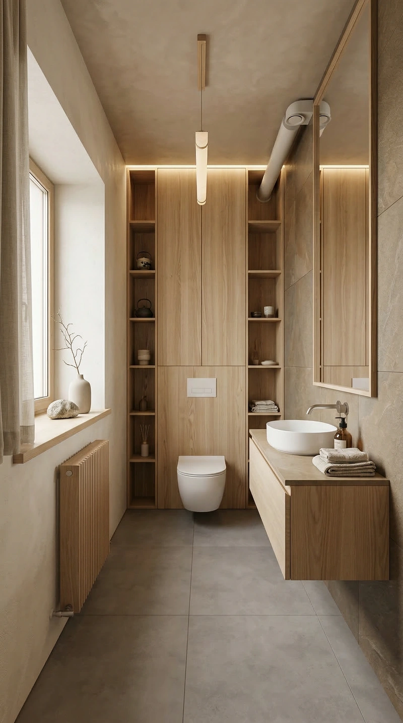 Дизайн ванной в стиле Japandi — фото интерьера от нейросети RoomGPT