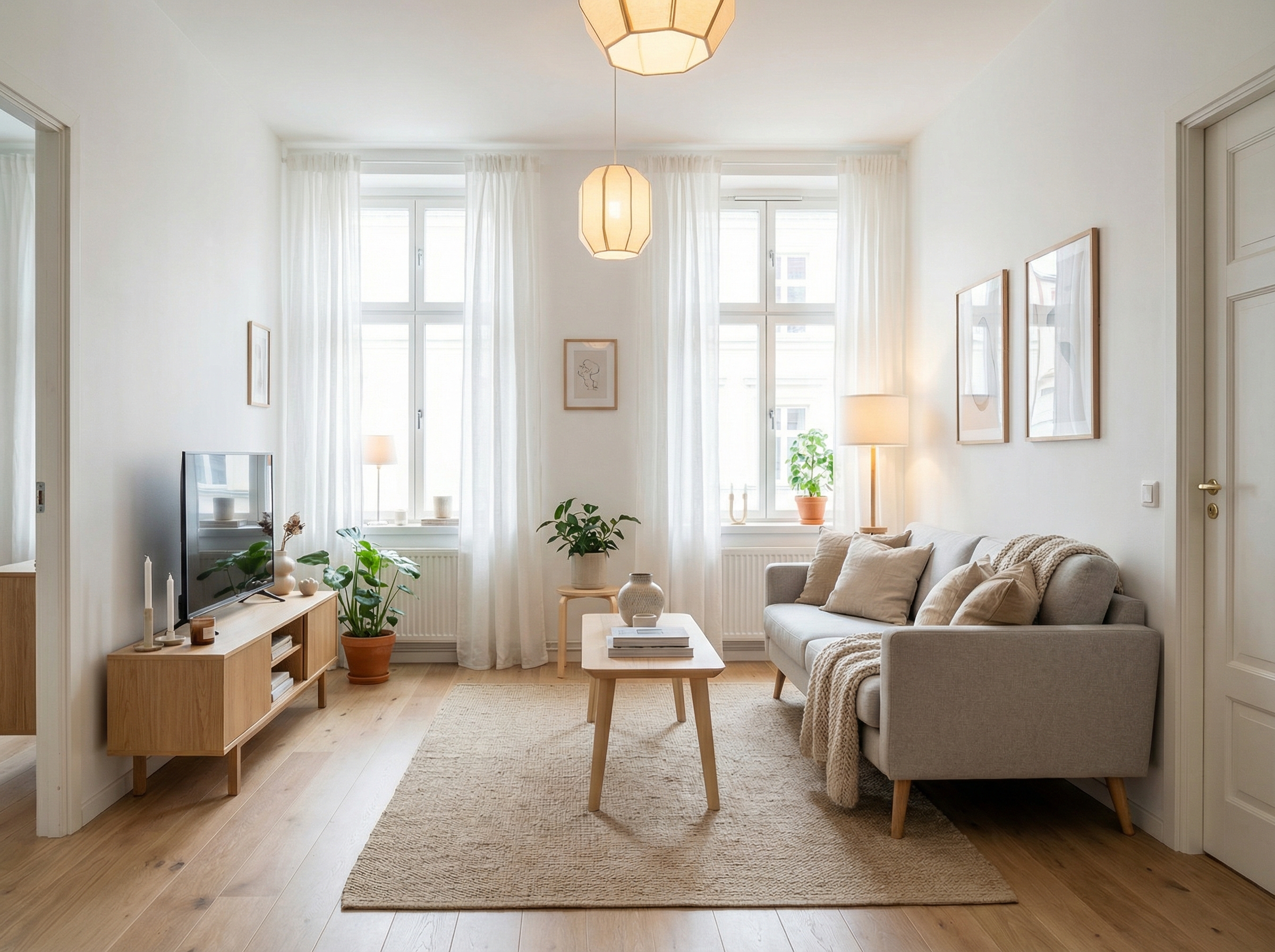 Дизайн гостиной в стиле Хюгге — фото интерьера от нейросети RoomGPT