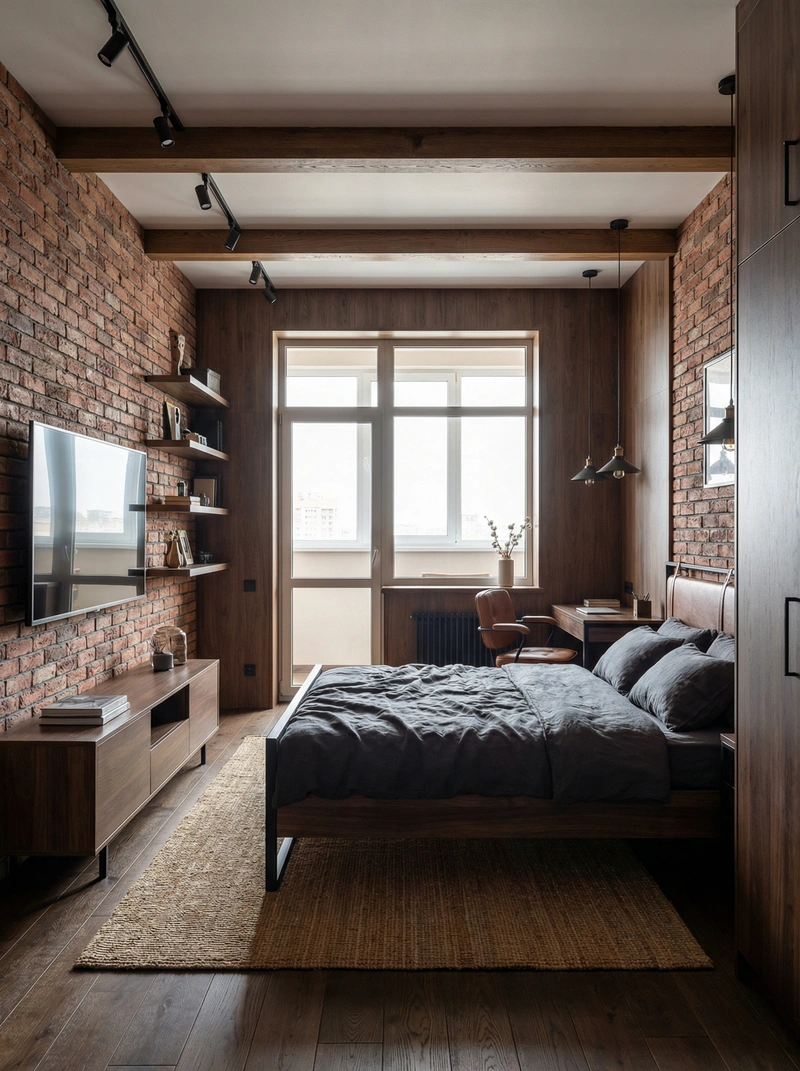 Дизайн интерьера в стиле Лофт — Спальня от нейросети RoomGPT