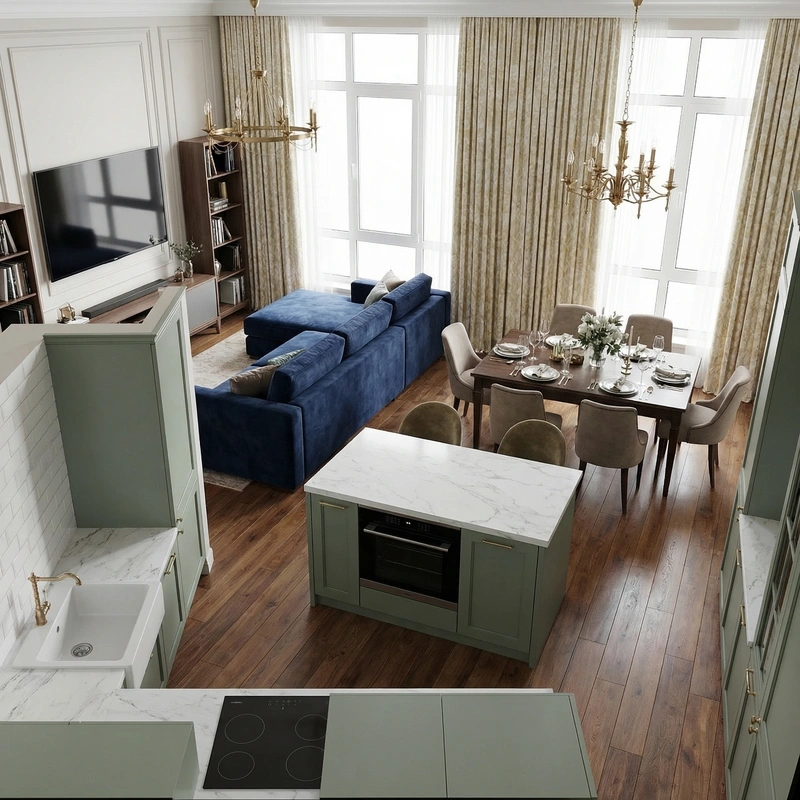 Дизайн кухни в стиле Классика — фото интерьера от нейросети RoomGPT