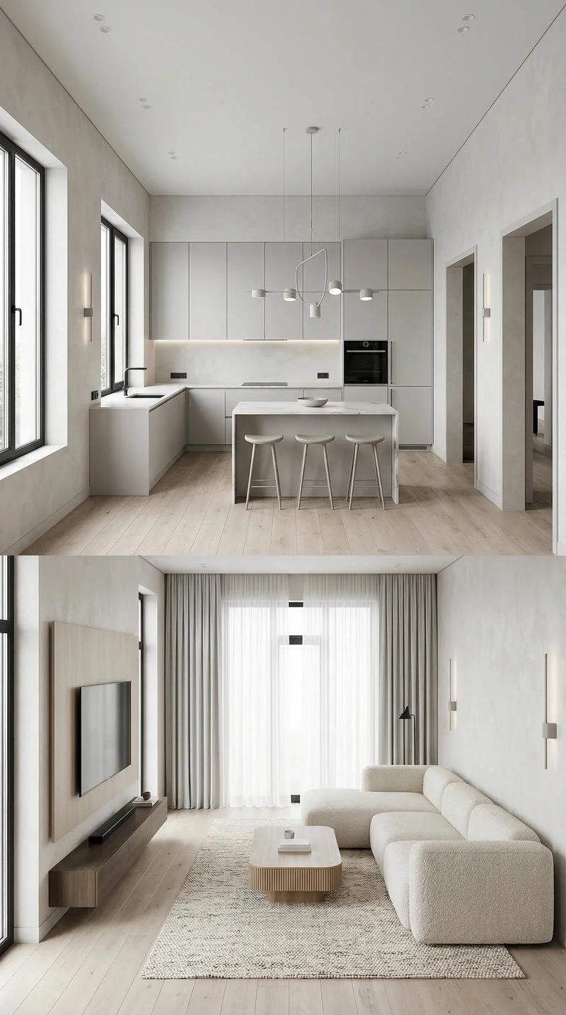 Дизайн интерьера в стиле Минимализм — Гостиная от нейросети RoomGPT