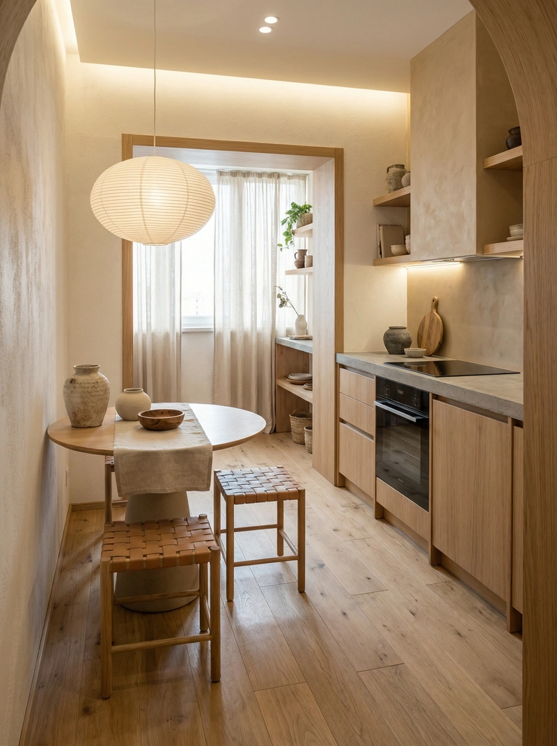 Дизайн кухни в стиле Japandi — фото интерьера от нейросети RoomGPT