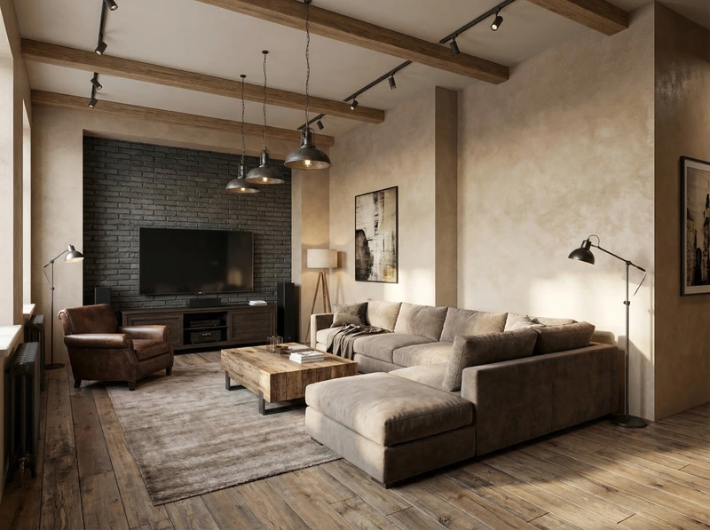Дизайн гостиной в стиле Лофт — фото интерьера от нейросети RoomGPT