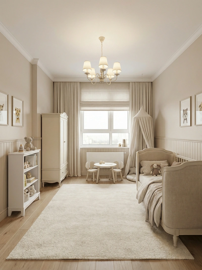 Дизайн детской в стиле Классика — фото интерьера от нейросети RoomGPT