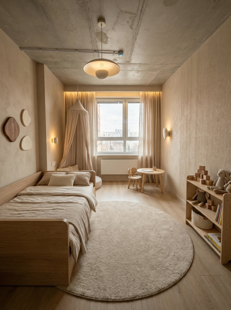 Дизайн детской в стиле Минимализм — фото интерьера от нейросети RoomGPT