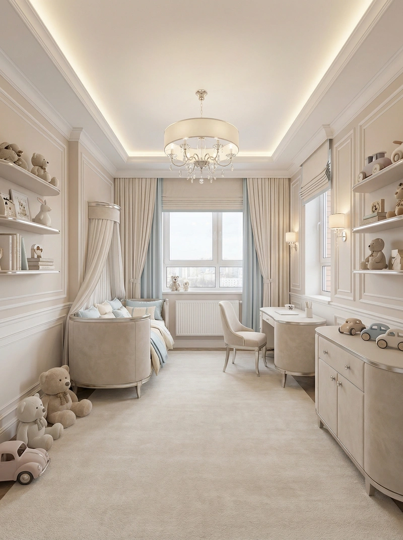Дизайн детской в стиле Неоклассика — фото интерьера от нейросети RoomGPT
