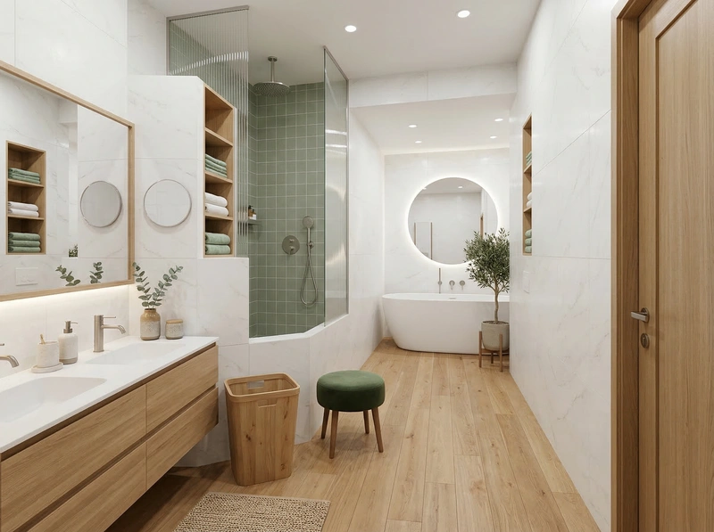 Дизайн ванной в стиле Сканди — фото интерьера от нейросети RoomGPT