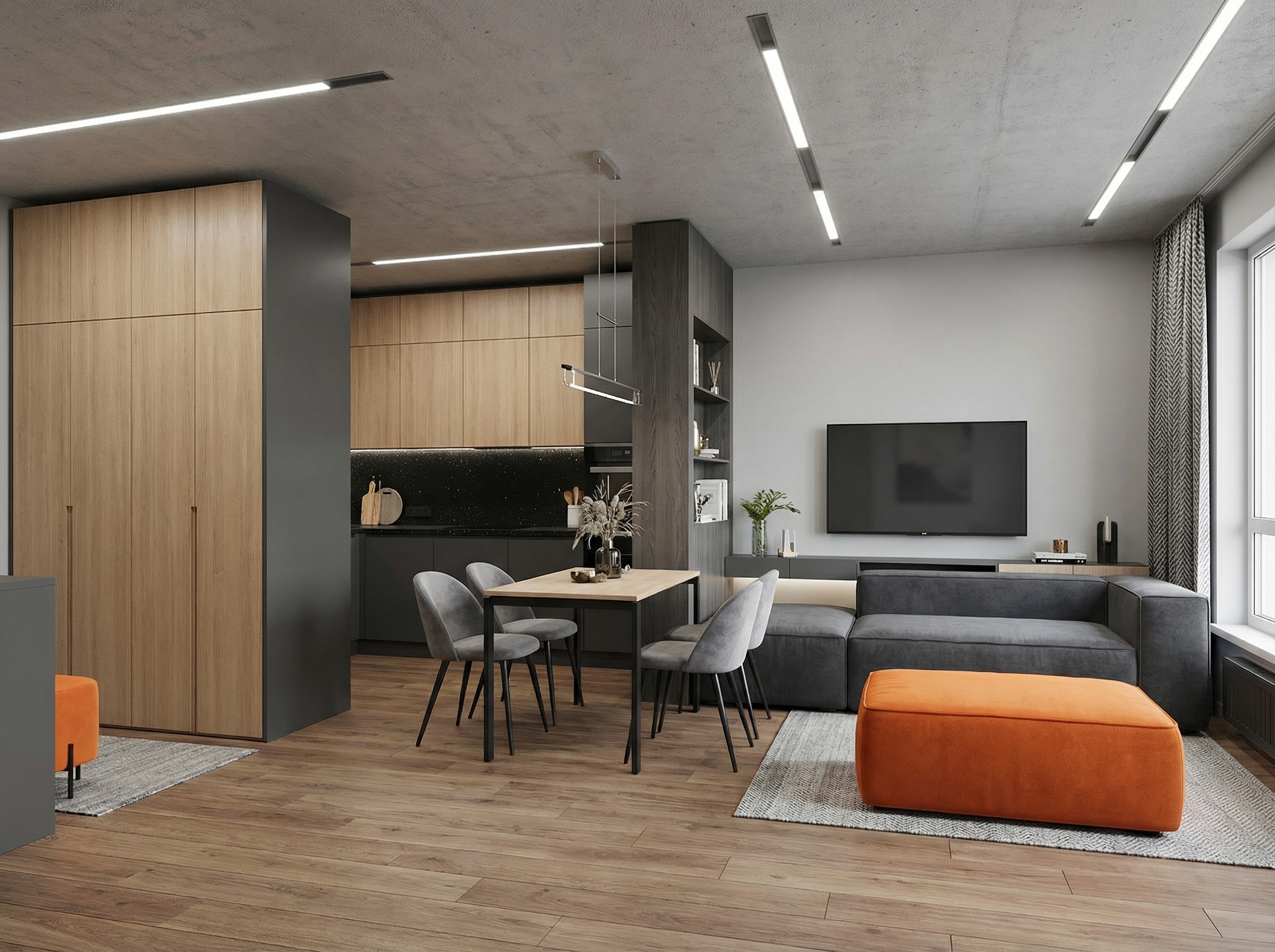 Дизайн гостиной в стиле Лофт — фото интерьера от нейросети RoomGPT