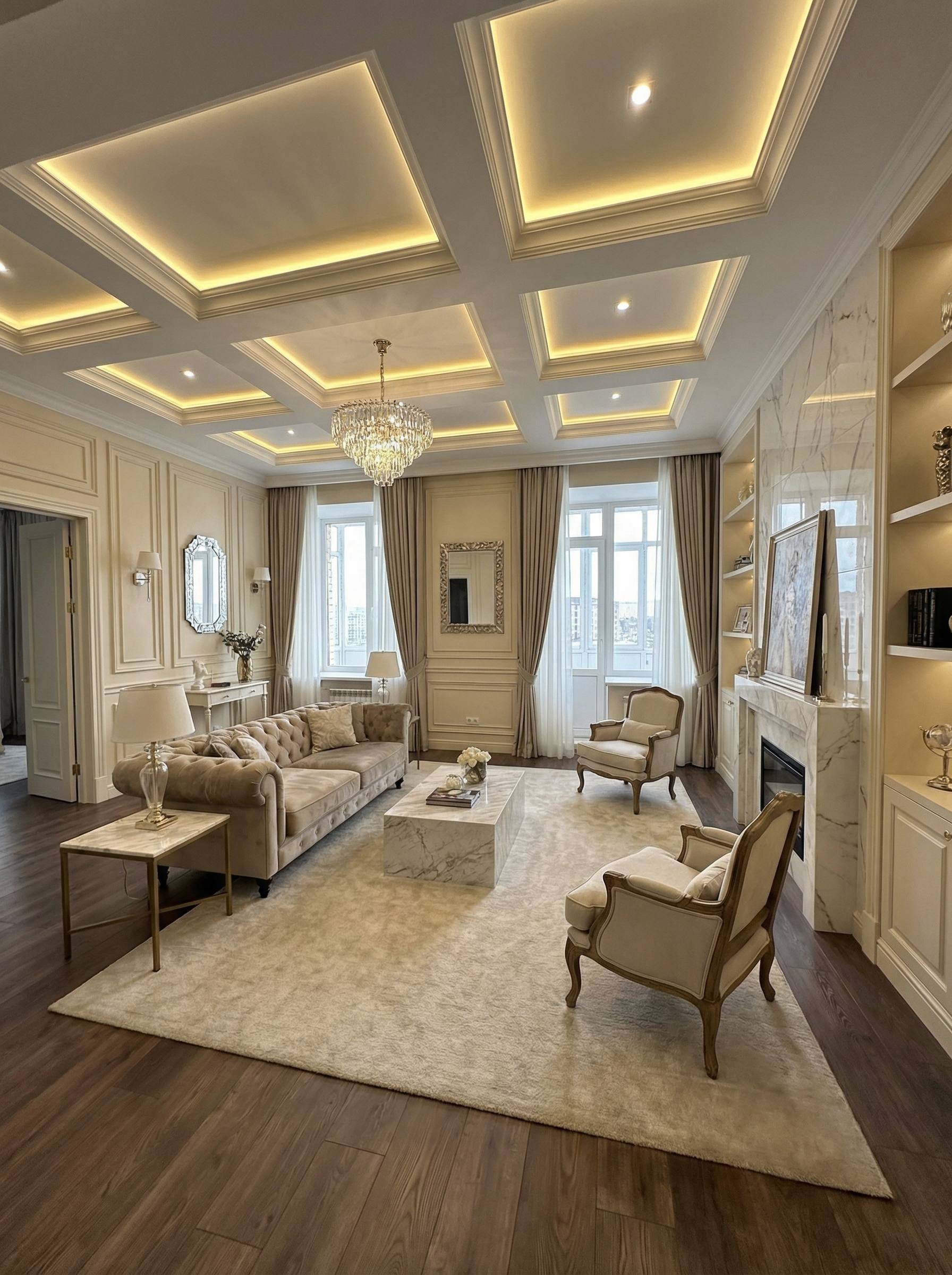 Дизайн гостиной в стиле Классика — фото интерьера от нейросети RoomGPT