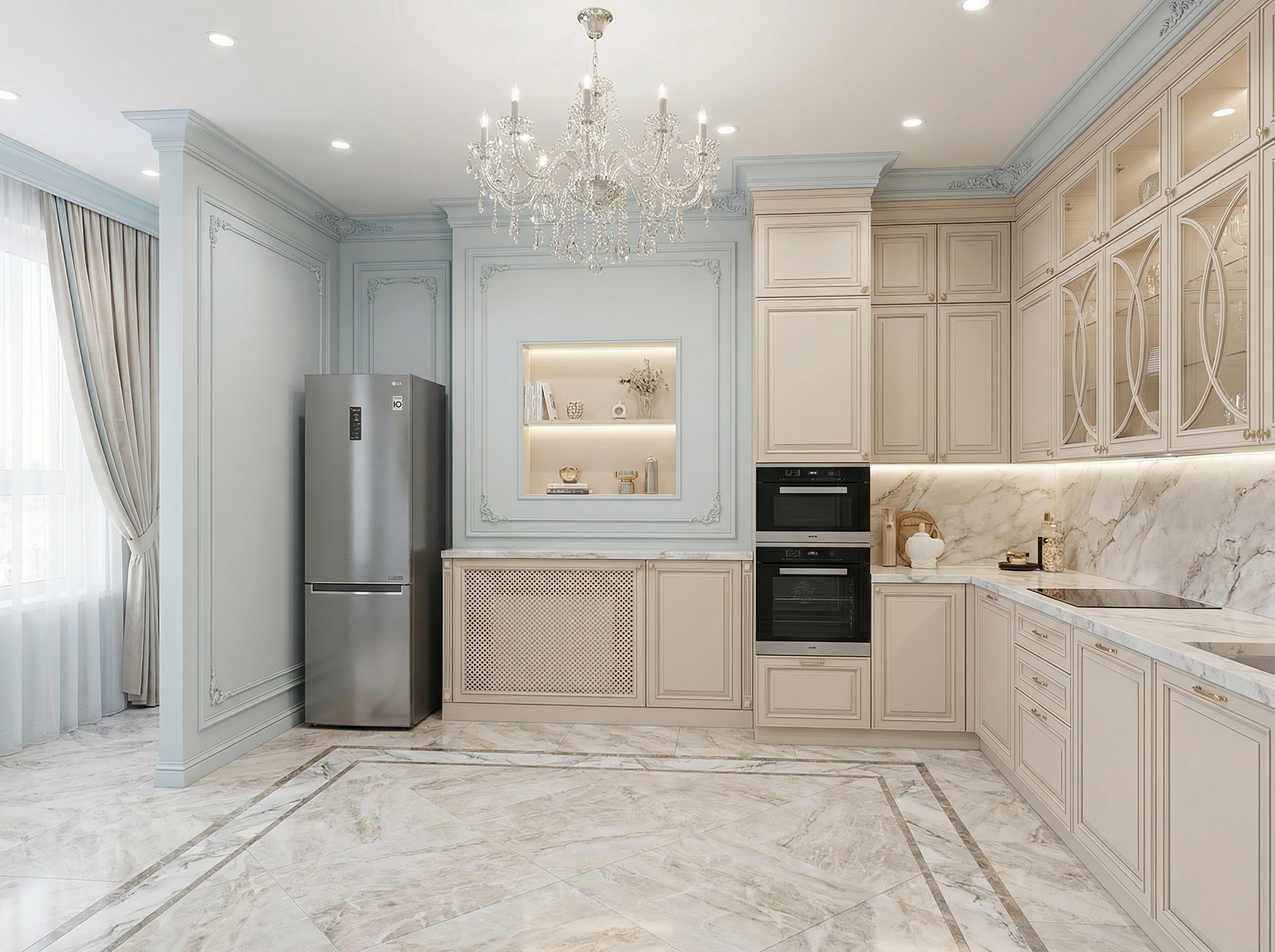 Дизайн кухни в стиле Классика — фото интерьера от нейросети RoomGPT