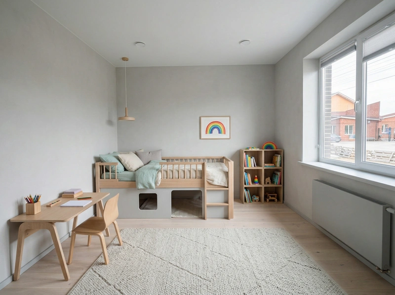 Дизайн детской в стиле Сканди — фото интерьера от нейросети RoomGPT