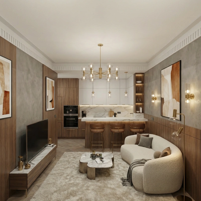 Дизайн гостиной в стиле Контемпорари — фото интерьера от нейросети RoomGPT