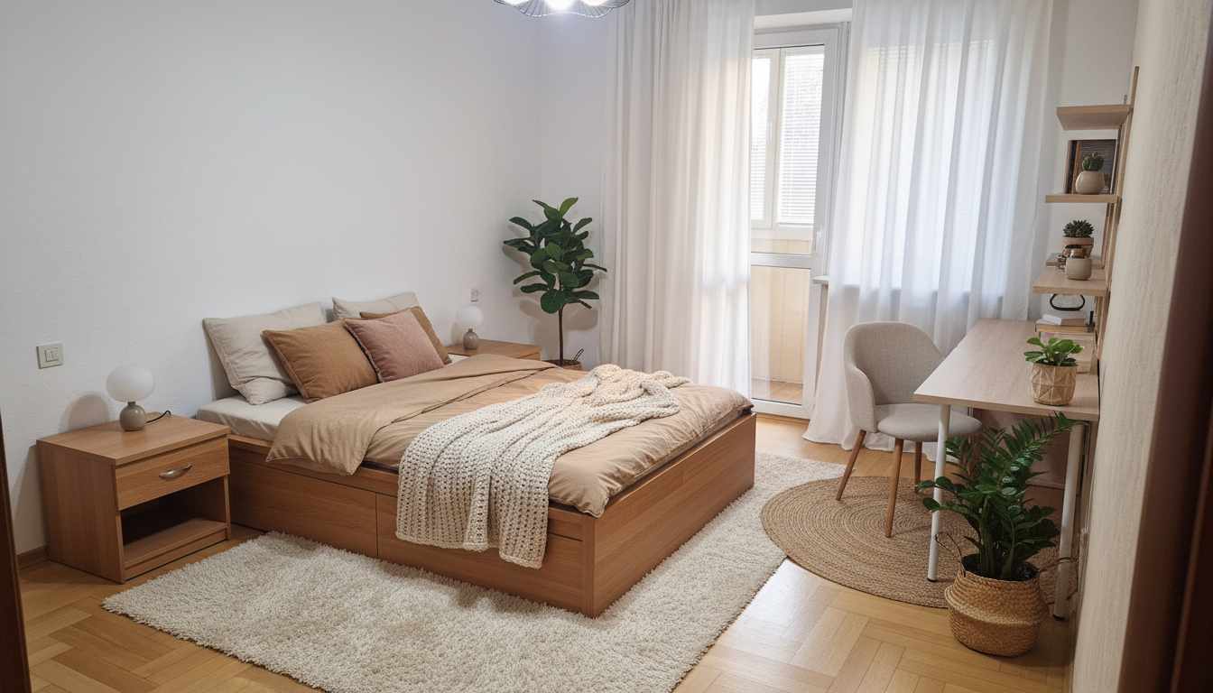 Дизайн спальни в стиле Хюгге — фото интерьера от нейросети RoomGPT