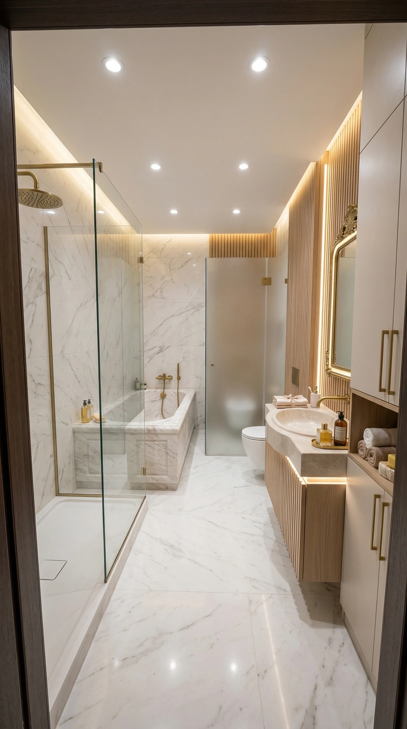 Дизайн ванной в стиле Неоклассика — фото интерьера от нейросети RoomGPT