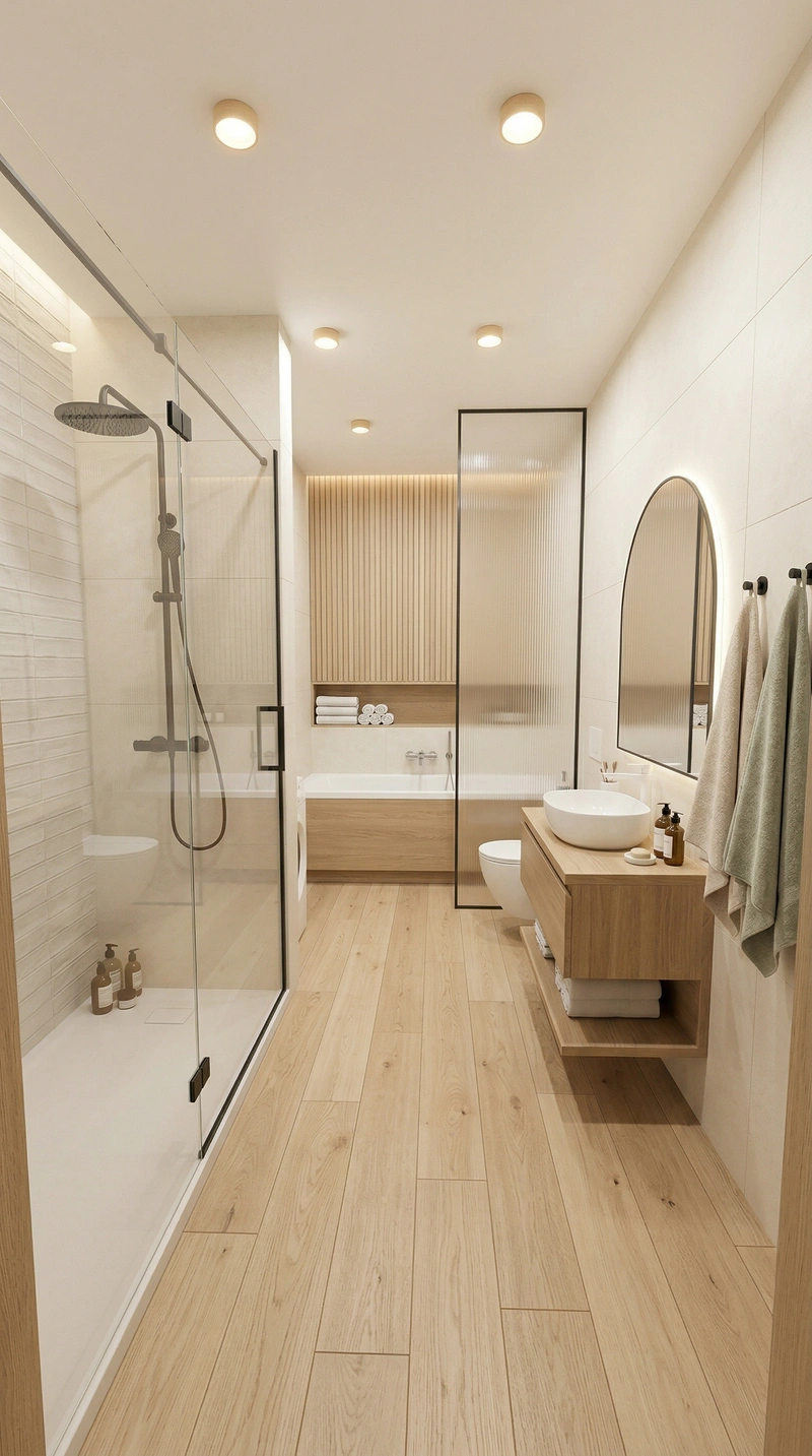 Дизайн ванной в стиле Сканди — фото интерьера от нейросети RoomGPT