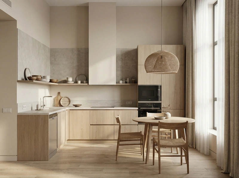 Дизайн кухни в стиле Japandi — фото интерьера от нейросети RoomGPT