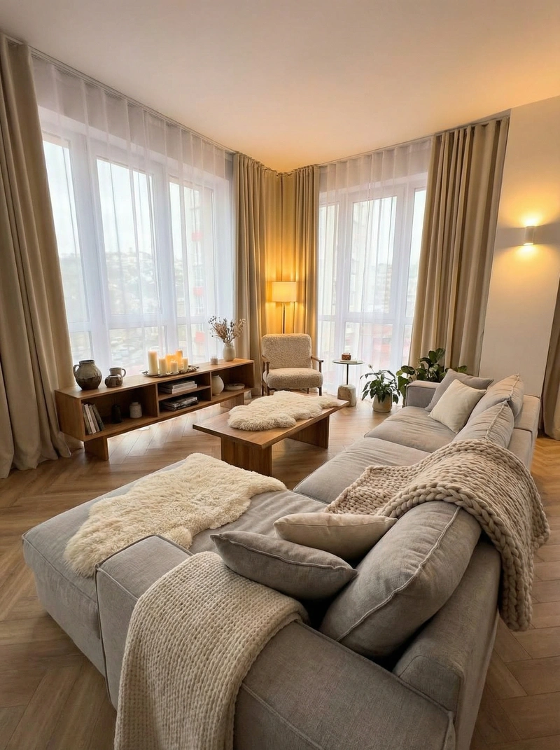 Дизайн интерьера в стиле Хюгге — Гостиная от нейросети RoomGPT