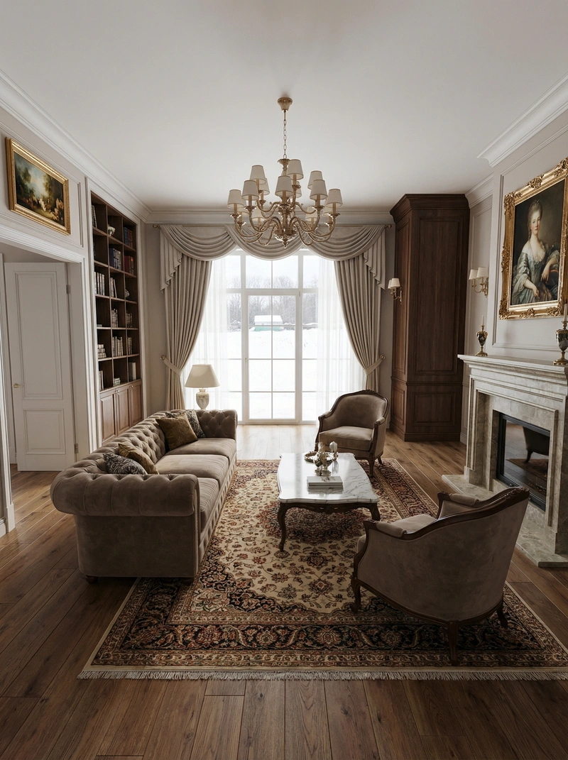 Дизайн интерьера в стиле Классика — Гостиная от нейросети RoomGPT