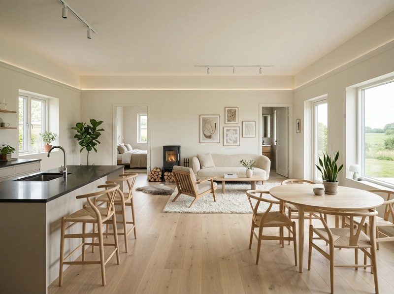 Дизайн гостиной в стиле Хюгге — фото интерьера от нейросети RoomGPT