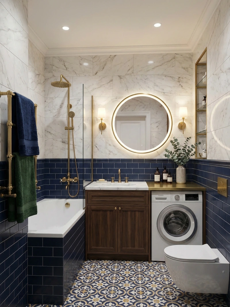 Дизайн ванной в стиле Британский — фото интерьера от нейросети RoomGPT