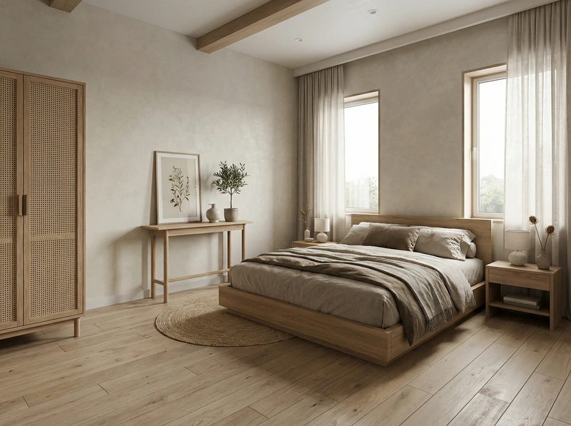 Дизайн спальни в стиле Japandi — фото интерьера от нейросети RoomGPT