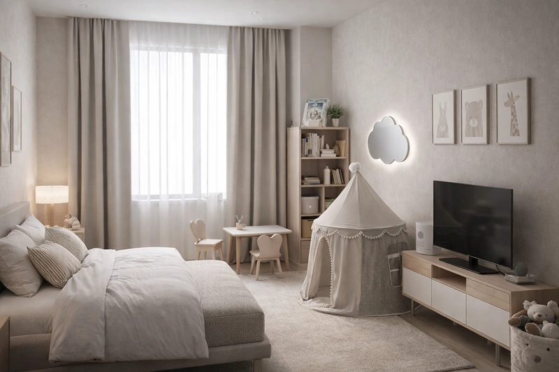 Дизайн детской в стиле Минимализм — фото интерьера от нейросети RoomGPT