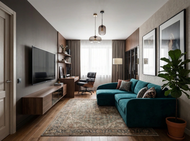 Дизайн гостиной в стиле Эклектика — фото интерьера от нейросети RoomGPT