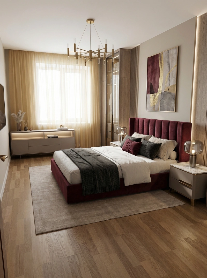 Дизайн интерьера в стиле Контемпорари — Спальня от нейросети RoomGPT