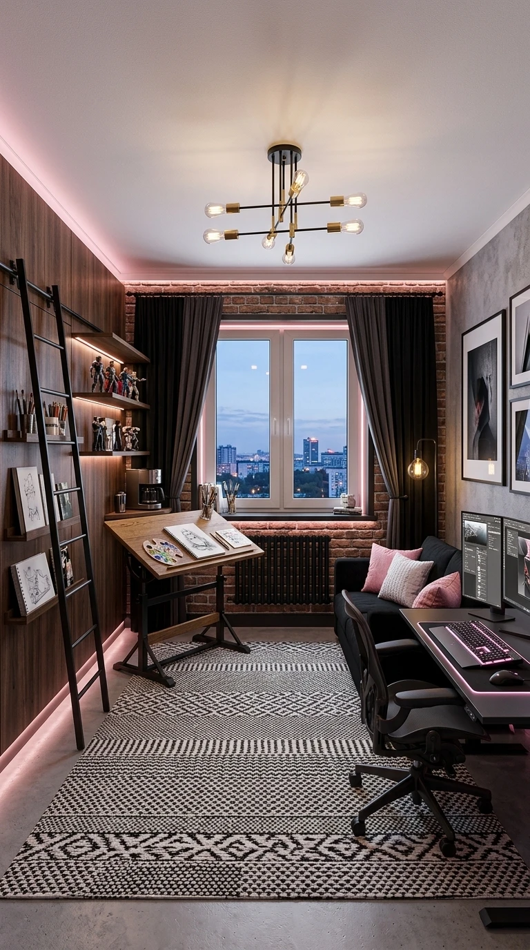 Дизайн кабинета в стиле Лофт — фото интерьера от нейросети RoomGPT