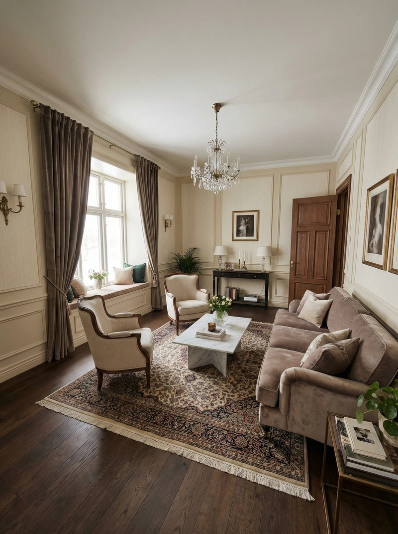Дизайн интерьера в стиле Классика — Гостиная от нейросети RoomGPT
