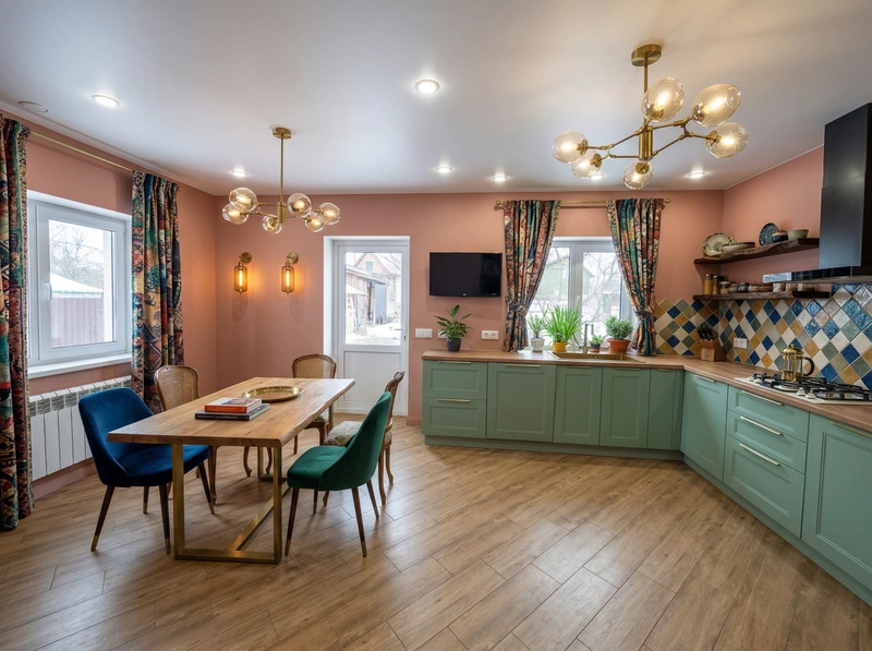 Дизайн кухни в стиле Эклектика — фото интерьера от нейросети RoomGPT