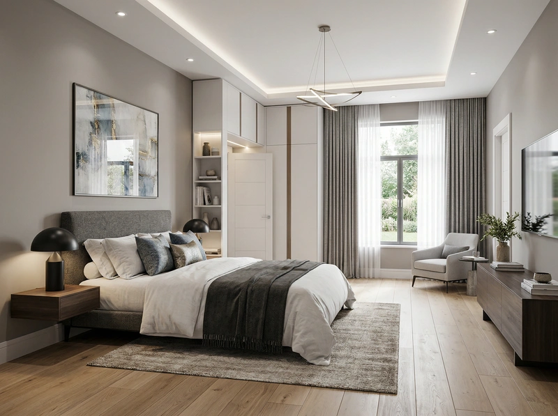 Дизайн интерьера в стиле Контемпорари — Спальня от нейросети RoomGPT