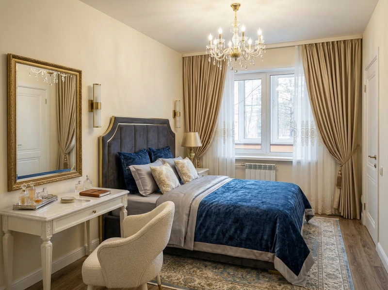 Дизайн спальни в стиле Классика — фото интерьера от нейросети RoomGPT