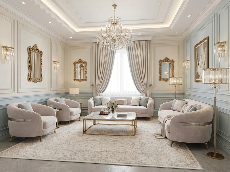 Дизайн интерьера в стиле Неоклассика — Гостиная от нейросети RoomGPT
