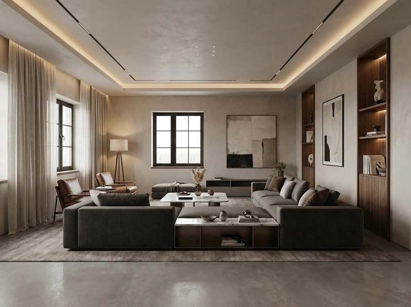 Дизайн интерьера в стиле Контемпорари — Гостиная от нейросети RoomGPT