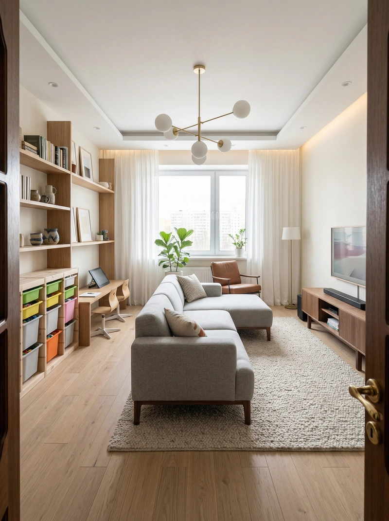 Дизайн гостиной в стиле Сканди — фото интерьера от нейросети RoomGPT