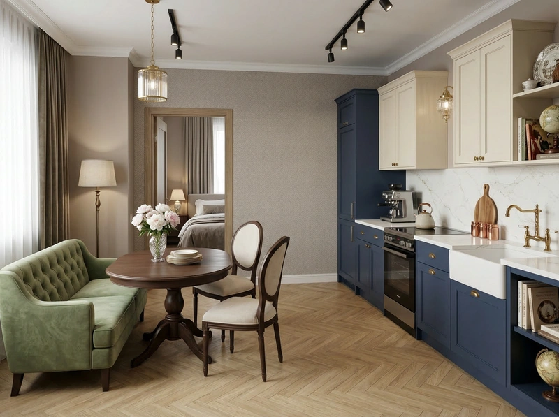 Дизайн кухни в стиле Классика — фото интерьера от нейросети RoomGPT
