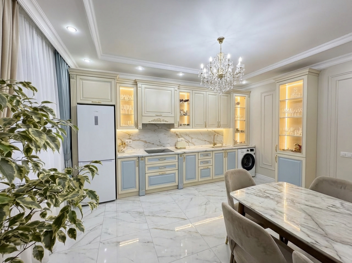 Дизайн кухни в стиле Классика — фото интерьера от нейросети RoomGPT