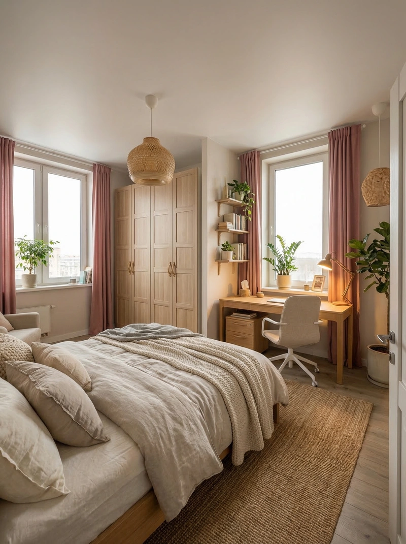 Дизайн спальни в стиле Хюгге — фото интерьера от нейросети RoomGPT