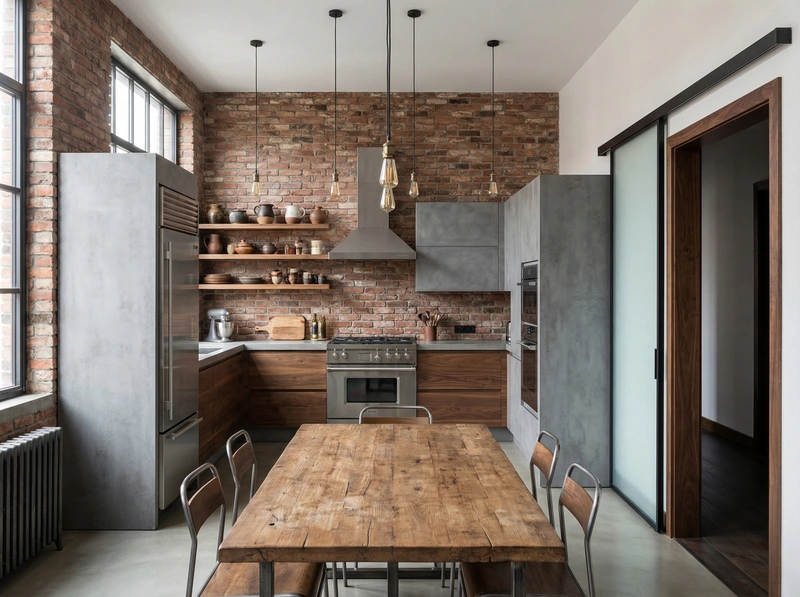 Дизайн интерьера в стиле Лофт — Кухня от нейросети RoomGPT