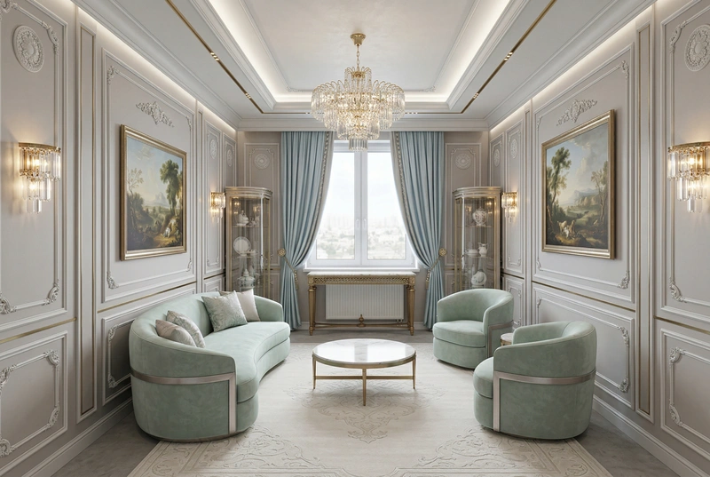 Дизайн гостиной в стиле Неоклассика — фото интерьера от нейросети RoomGPT