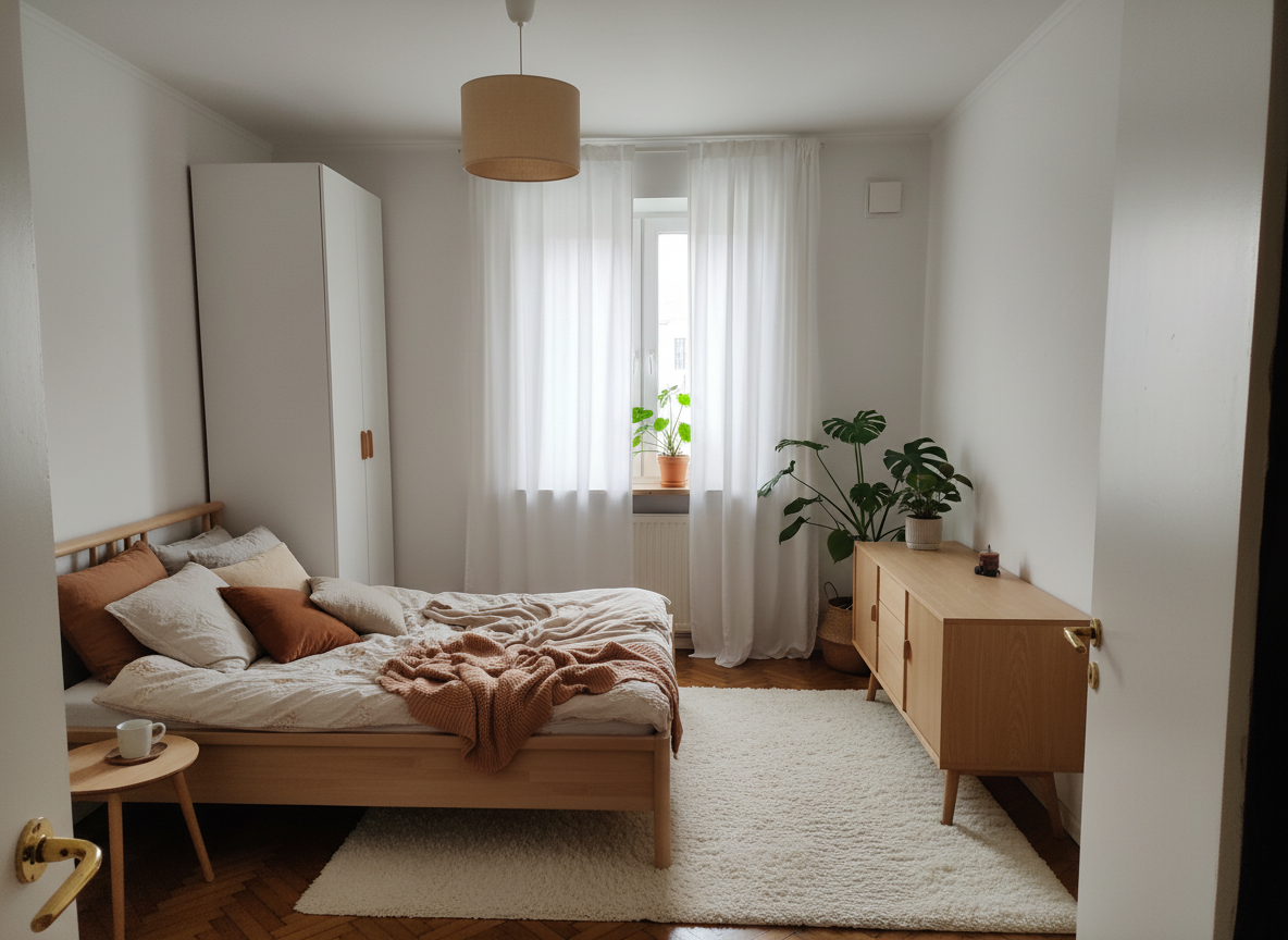 Дизайн спальни в стиле Хюгге — фото интерьера от нейросети RoomGPT