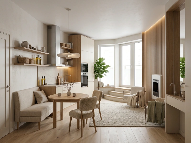 Дизайн интерьера в стиле Хюгге — Кухня от нейросети RoomGPT